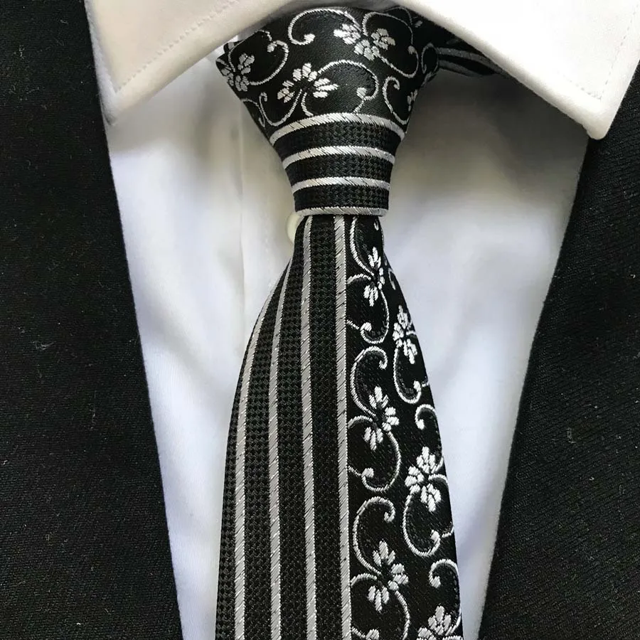

6cm Men Fashion Skinny Ties Personality Panel Necktie Half Paisley with Vertical Stripes