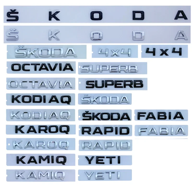 

ABS автомобильный значок на задний багажник, эмблема, наклейка для Skoda Octavia Kodiaq Karoq Superb Rapid Fabia Kamiq Yeti 4x4, аксессуары с буквенным логотипом