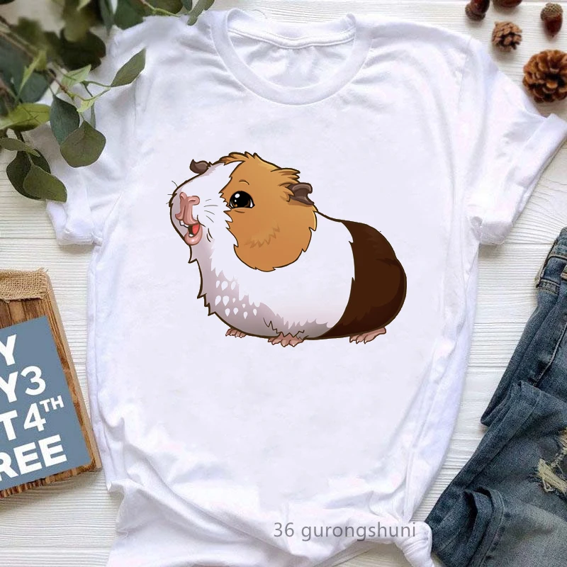 

Guinea Pig Love Flowers Animal Print T Shirt Women Clothes 2023 Summer Fashion Harajuku Kawaii Tshirt Femme Funny T-Shirt Tops