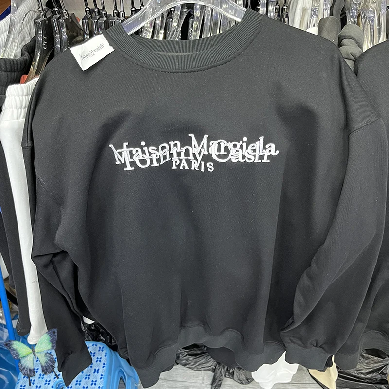 

Зимние толстовки MM6 Margiela с вырезами, пуловер с круглым вырезом и надписью, мужская и женская одежда