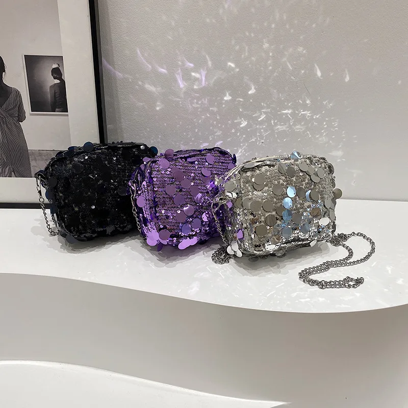 Модные блестящие женские сумки через плечо с блестками маленькая сумочка для
