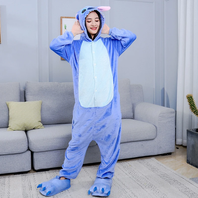 Unisex Adult Kigurumi Flannel Onesie Pajamas Cartoon Animal Cosplay Jumpsuits Sleepwear Halloween Party Costume Hooded Pyjamas