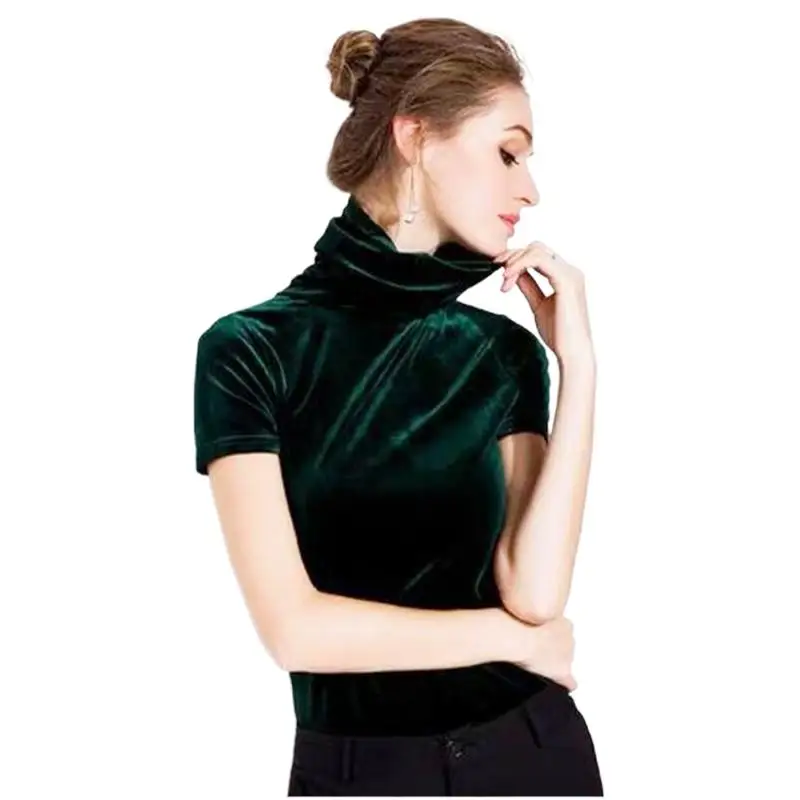 

Женские велюровые футболки ярких цветов, Офисная Женская водолазка с коротким рукавом, топы в японском стиле, яркие бархатные рубашки y2k, Япония