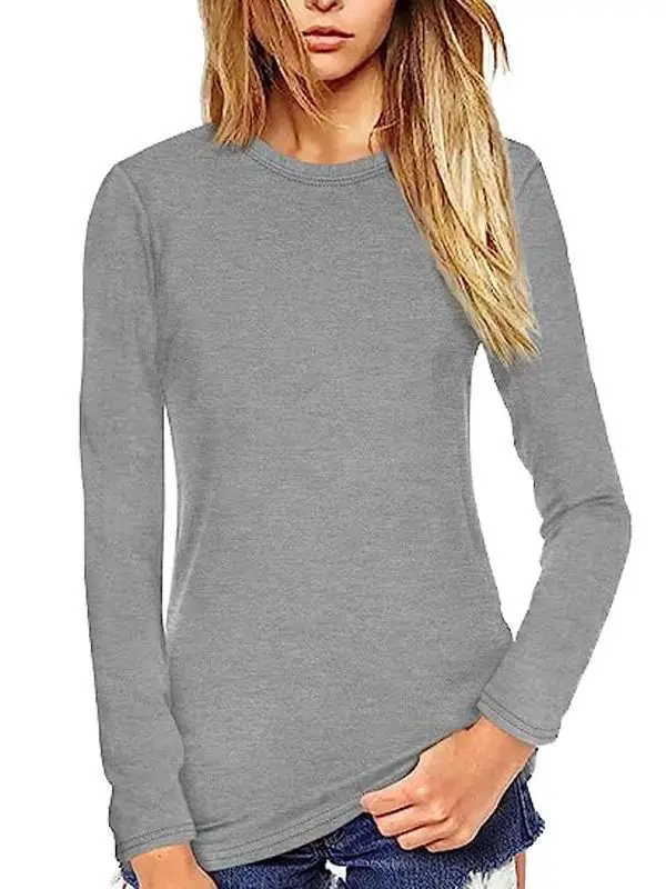 

Women's Sexy Slim Fit Round Neck T-shirt 2023 Autumn New Solid Color Elastic Lightweight Long Sleeve Warm Cord Anti Odor Shirt