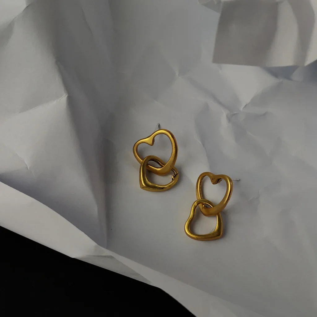 

Beautiful Everyday Wear Girly Elegant Earrings S925 Silver Double Love Metal Earrings Korean Fashion