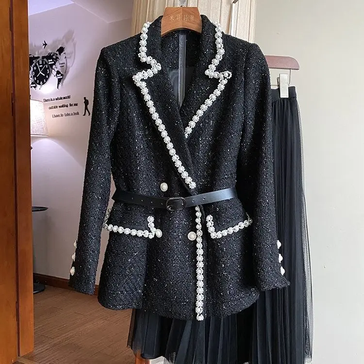 

Женский костюм с юбкой Новинка весна-осень 2022 элегантный костюм во французском социалисте Пиджак Приталенный облегающий сетчатый комплект с юбкой