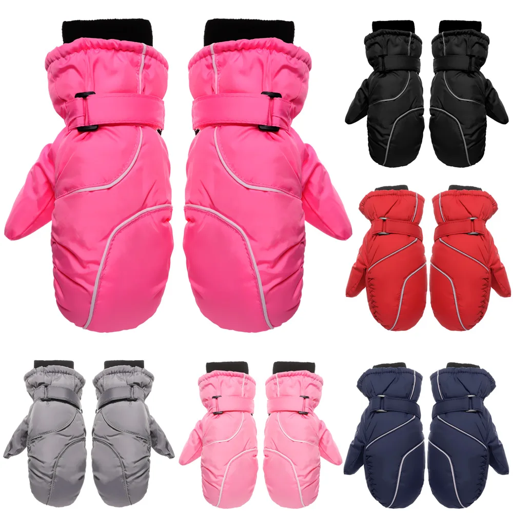 

Children Kids Winter Snow Warm Gloves 5-9 years old Boy Girls Line Design Ski Snowboard Waterproof Thicken Keep Warm Gloves