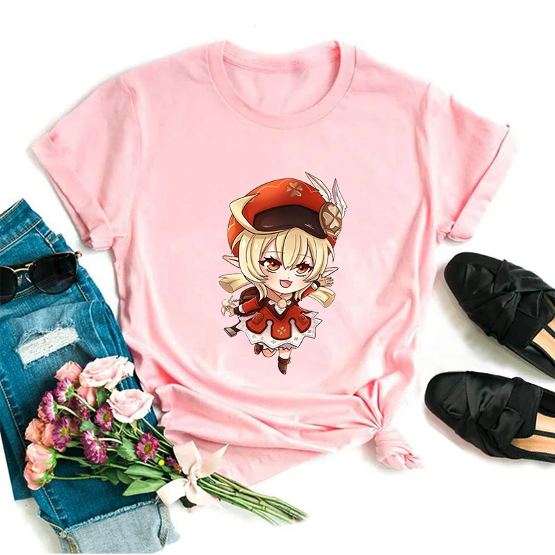 

Hot Game Genshin Impact Graphic Tshirt Kawaii Klee Print Casual Soft Women's T-shirt Streetwear Fashion O-Neck Female Tees
