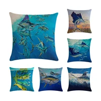summer sea cute animal cushion cover ocean sea fhis swordfish salmon pillow case cotton linen home decoration zy247