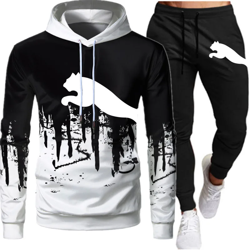 2023 Discovery Channel Men Splash Ink Hoodies Sweatshirt+Sweatpants Suit Autumn Winter Warm Tracksuit Sets Men's Hooded Outwear