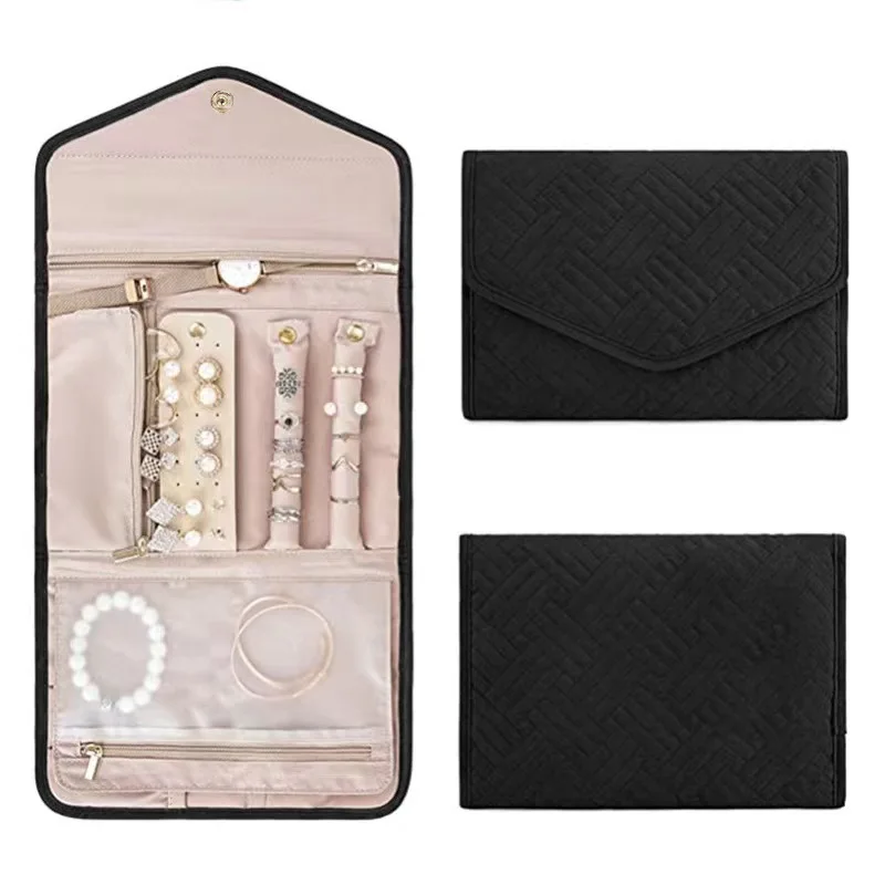 1Pcs Foldable Jewelry Case Roll Travel Jewelry Organizer Portable Journey Earrings Rings Diamond Necklaces Brooches Storage Bag