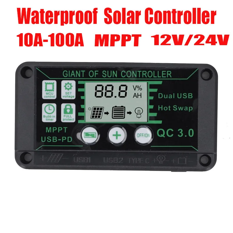 

10A/30A/40A/60A/70A/80A/100A Solar Charge MPPT 12V/24V Charge Controller With Dual USB With Auto Display Solar Panel Regulator