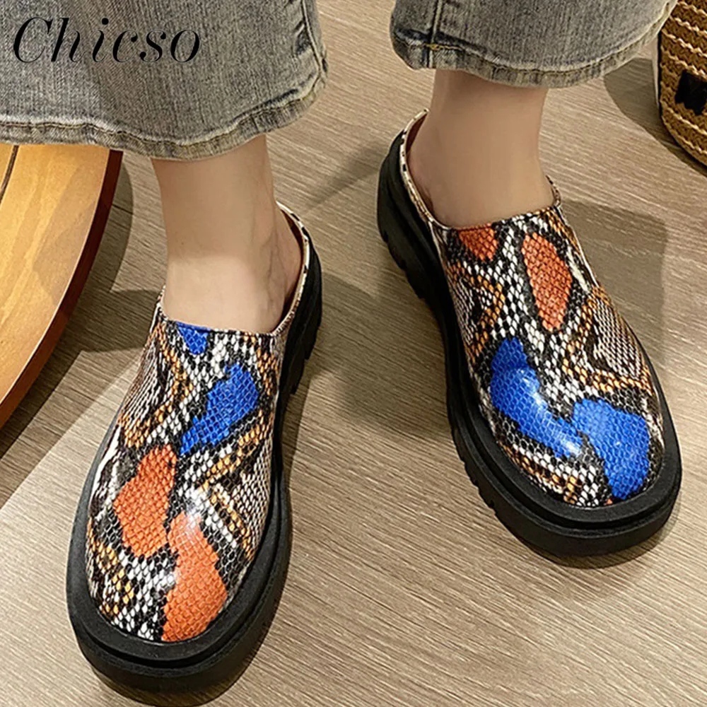 

Women's Mules 2022 All Season Closed Toe Ladies Snake Comfy Vulcanize Shoes 35-43 Large-Sized Female Home Beach Slippers