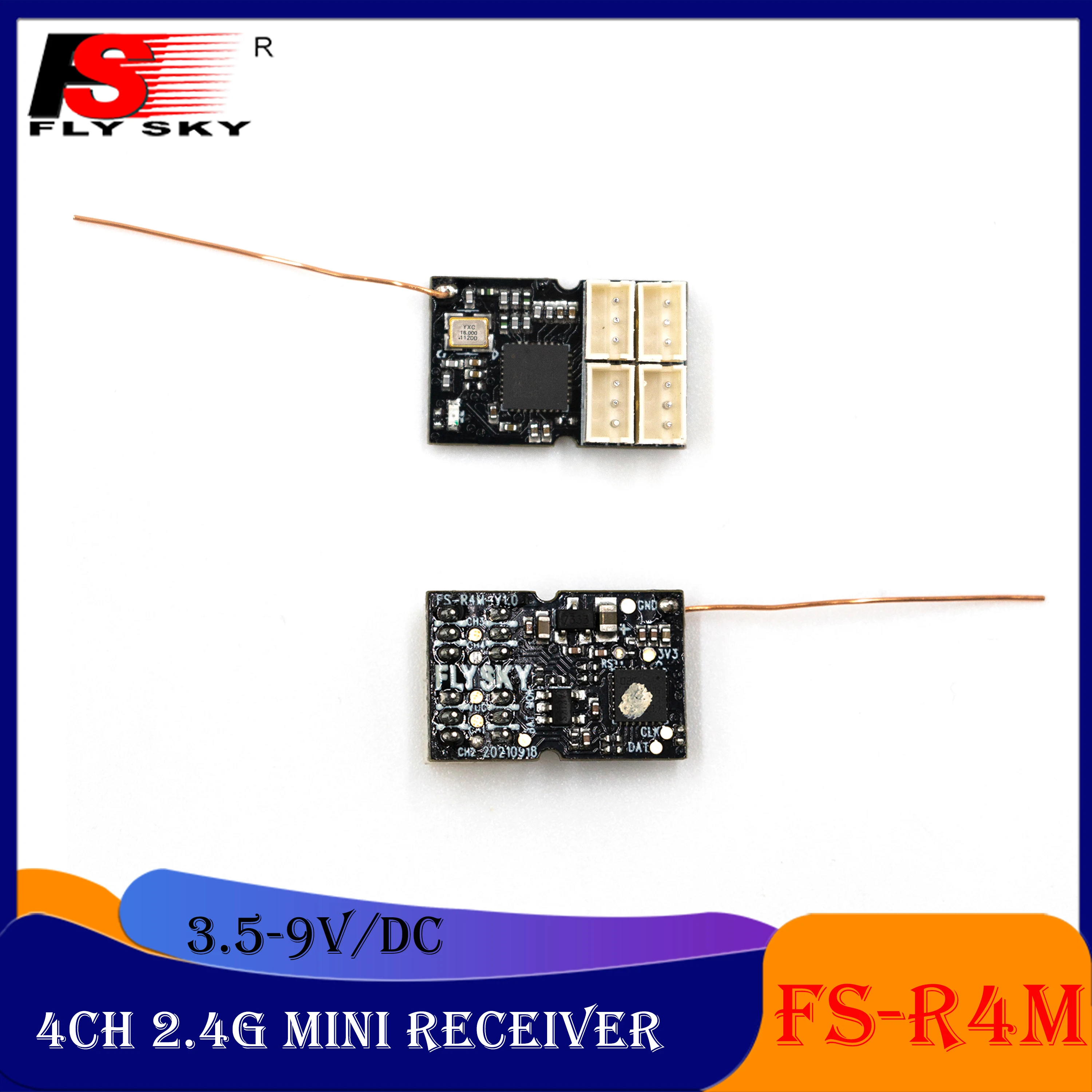 FLYSKY FS-R4M 4 Channels Mini Receiver 2.4G 3.5-9V/DC Single Antenna for RC Micro Cars Model Toy ANT Protocol Transmitter FS-G7P