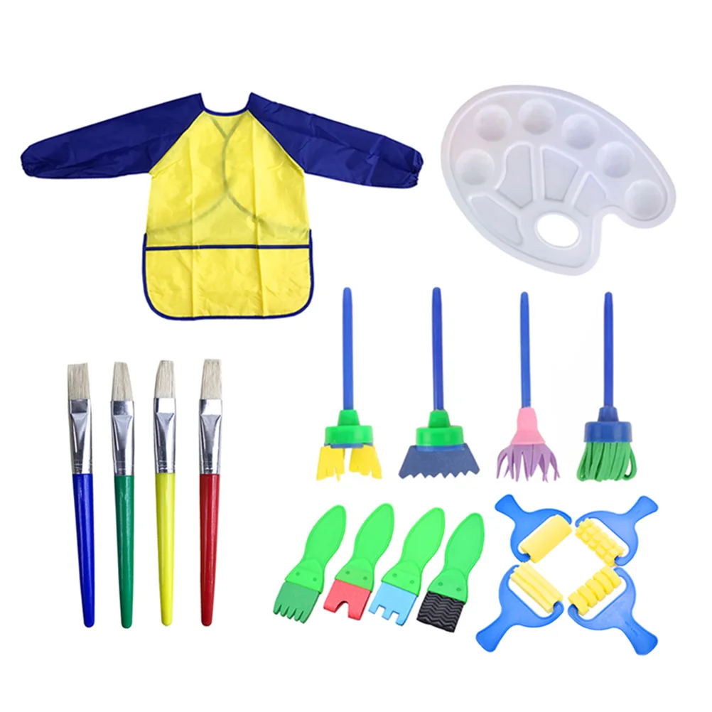 

18Pcs Kids Pain Supplies Set Painting Brushes Sponge Drawing Brush Apron Early Learning for Artist Children Painting Tools