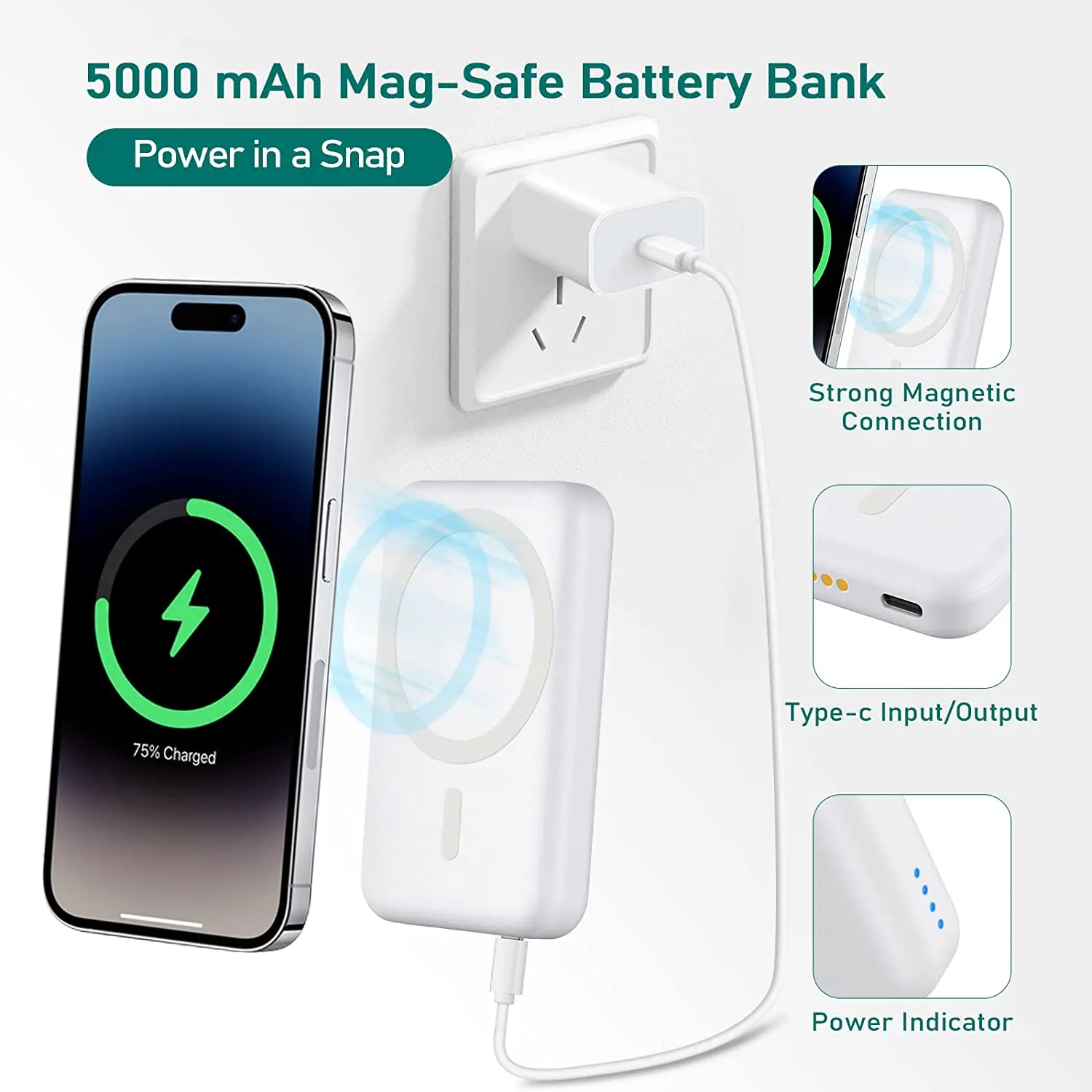 3 in1 Magnetic Power Bank MacSafe External Auxiliary Battery 15W Wireless Fast Charger Station For iPhone 14 13 12 Apple Watch