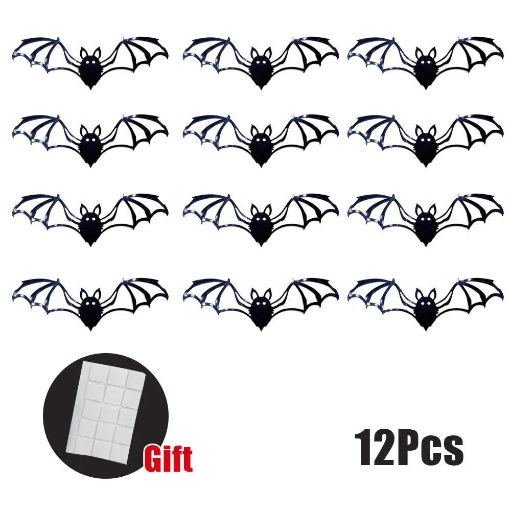 

3D наклейки летучие мыши черные пластик 12 шт