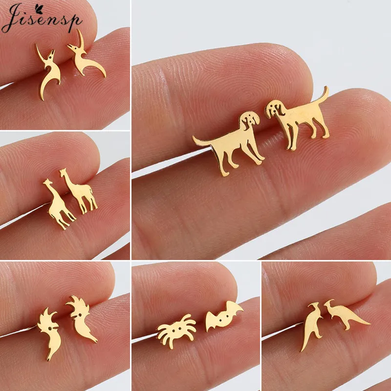 Minimalist Earrings Animal Stainless Steel Stud Earings for Women Small Flying Dinosaur Earring Gold Dog Ear Piercing Jewelry
