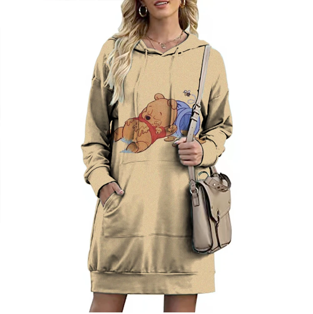 

2022 New Disney Branded Winnie the Pooh and Minnie Mouse Anime 3D Printed Fall Women's Casual Long Sleeve Extended Hoodie Dress