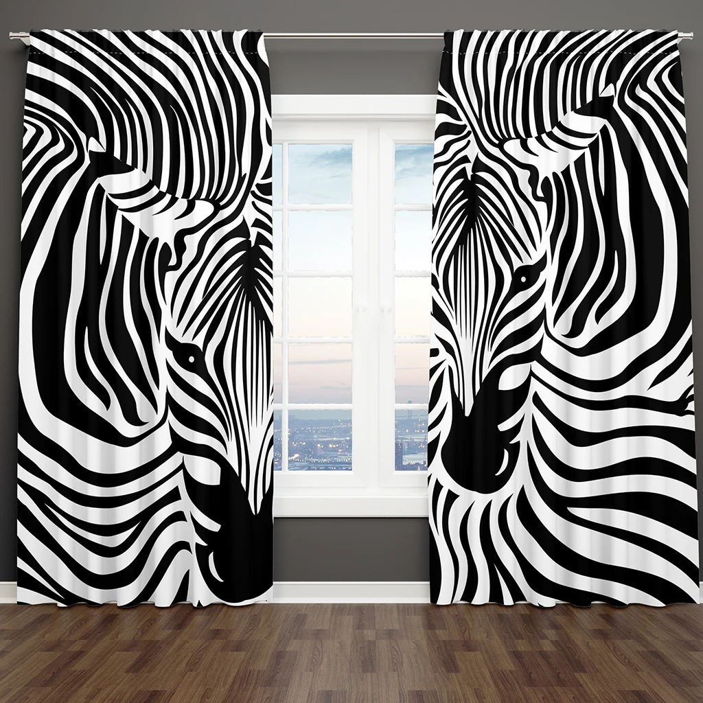 

Black and White Striped Zebra Art Modern Fashion Shading Bedroom Winodw Curtains Set for Living Room 2 Pieces Free Shiping
