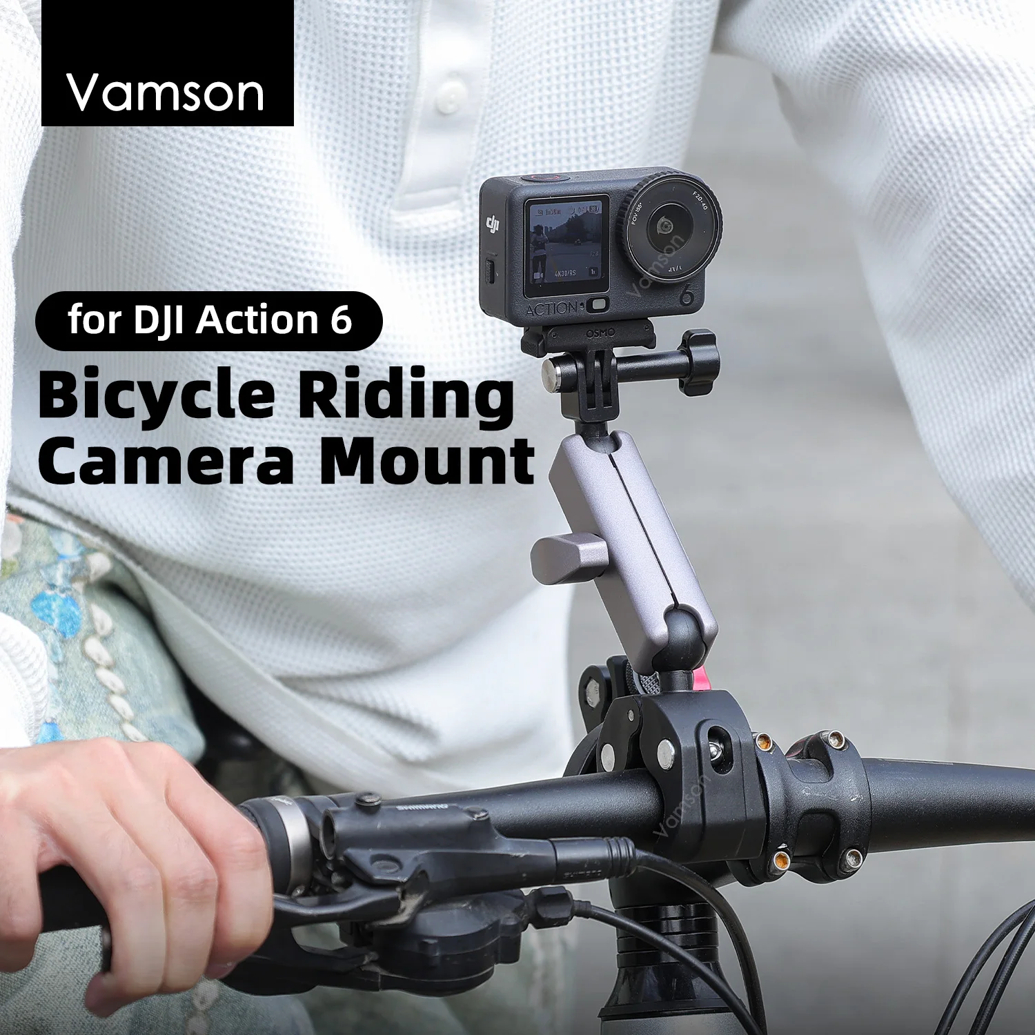 Фото Vamson для DJI Action 6/5Pro/4/Osmo 360/Nano/Pocket 4/3 360 °   Регулируемый зажим-держатель для велосипеда/мотоцикла, аксессуар для руля №1