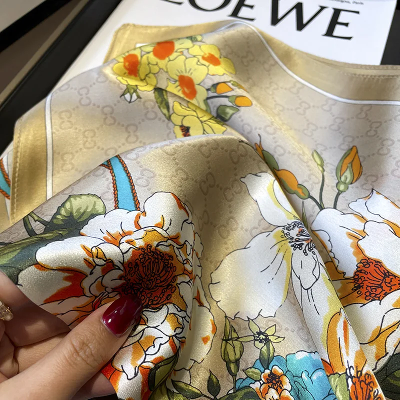 100% натуральный шелковый шарф квадратный женский платок с принтом дерева бандана