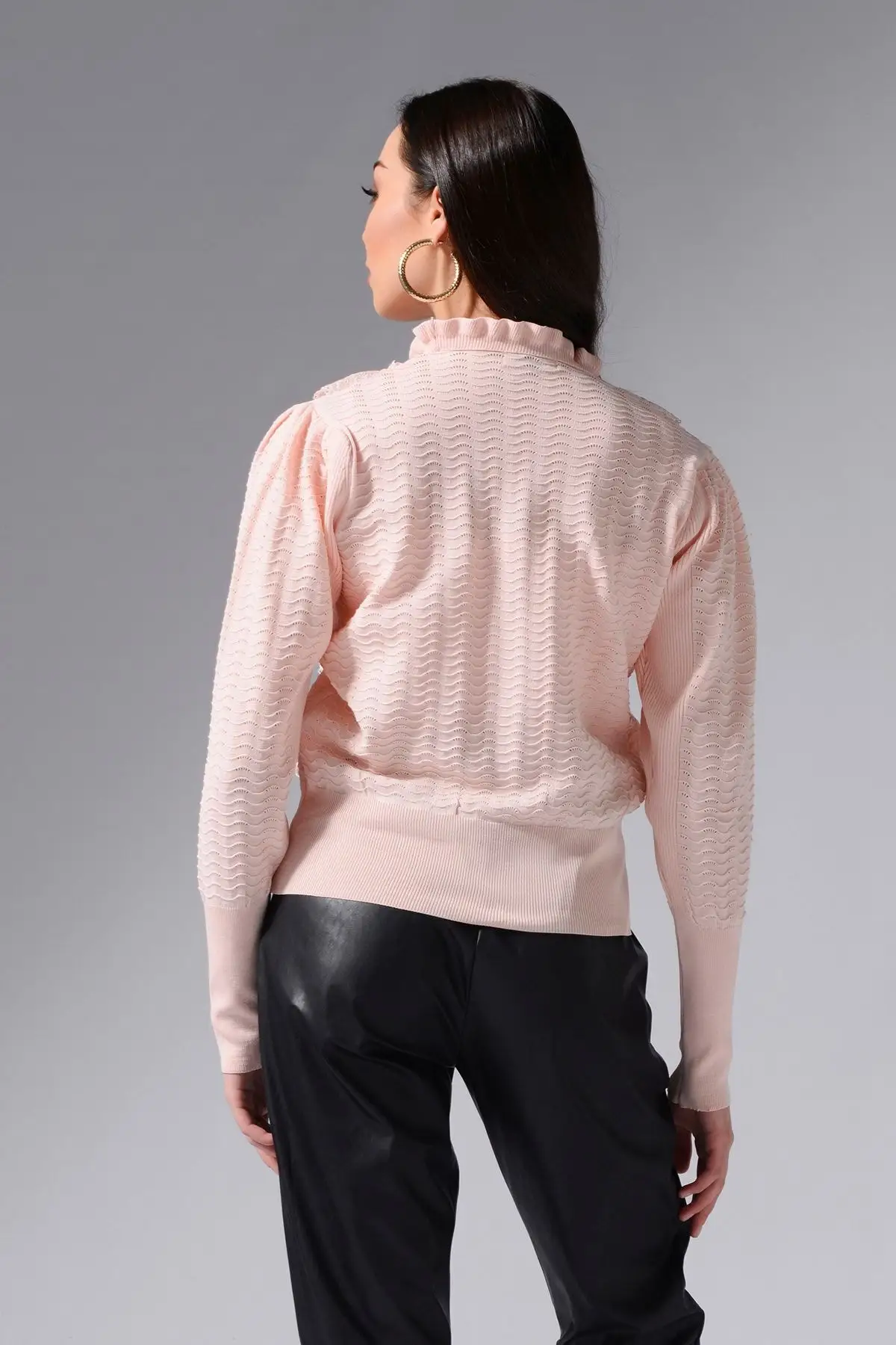 

Women's Powder Jacquard Lace Detail lettuce Colar Sweater seasonal Women Muslim Sweater
