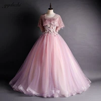 elegant pink tulle appliques scoop neck shiny pearls beaded evening dresses princess quinceanera prom gowns vestidos de 15 a%c3%b1os