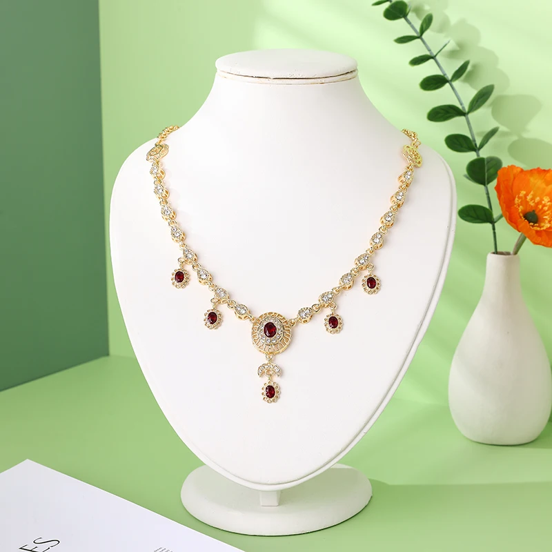Necklace Eardrop Arab Wedding Caftan Accessories Gift Moroccan Bride Crystal Hair Earrings Jewelry Set Round Design