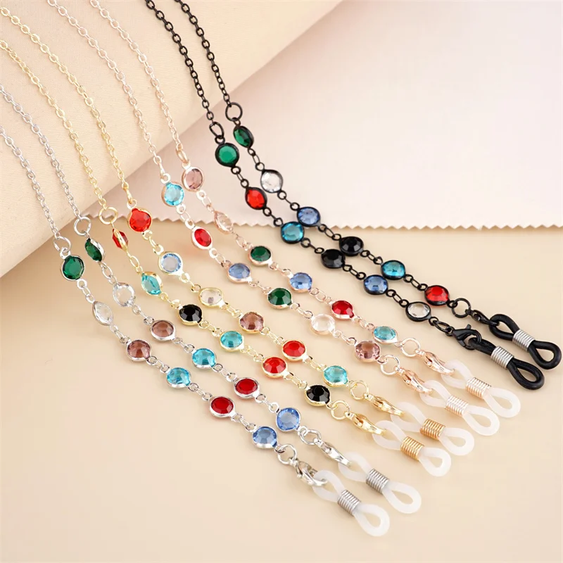 

Luxury Colorful Crystal Beaded Sunglasses Mask Chain Lanyard for Women Outdoor Non-Slip Pearl Reading Glasses Chain Neck Rope