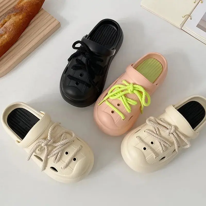 5 cm Elevator Shoes Garden Clogs Women Summer Lace Up Slipper Clogs Woman On The Platform Mules Girls Gothic Slippers String