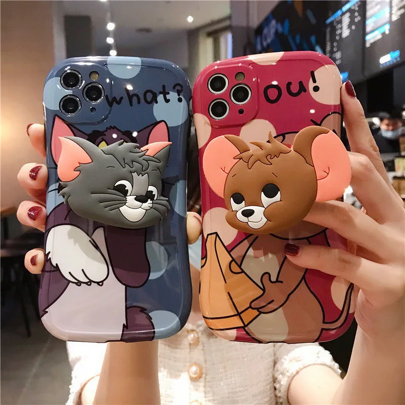 

cute tom and jerry couple with stand Phone Cases For iPhone 13 12 11 Pro Max XR XS MAX X Back Cover