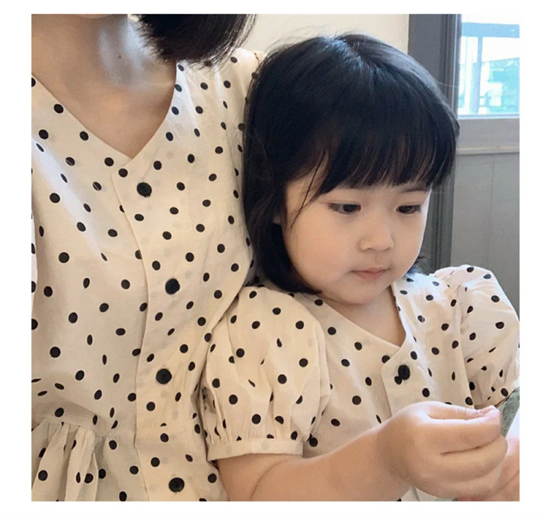 

Family Matching Clothes Spring Summer Shirt Cute Dot Mother Daughter Soft Cotton Dress Women Long Dress Baby Girl Dress