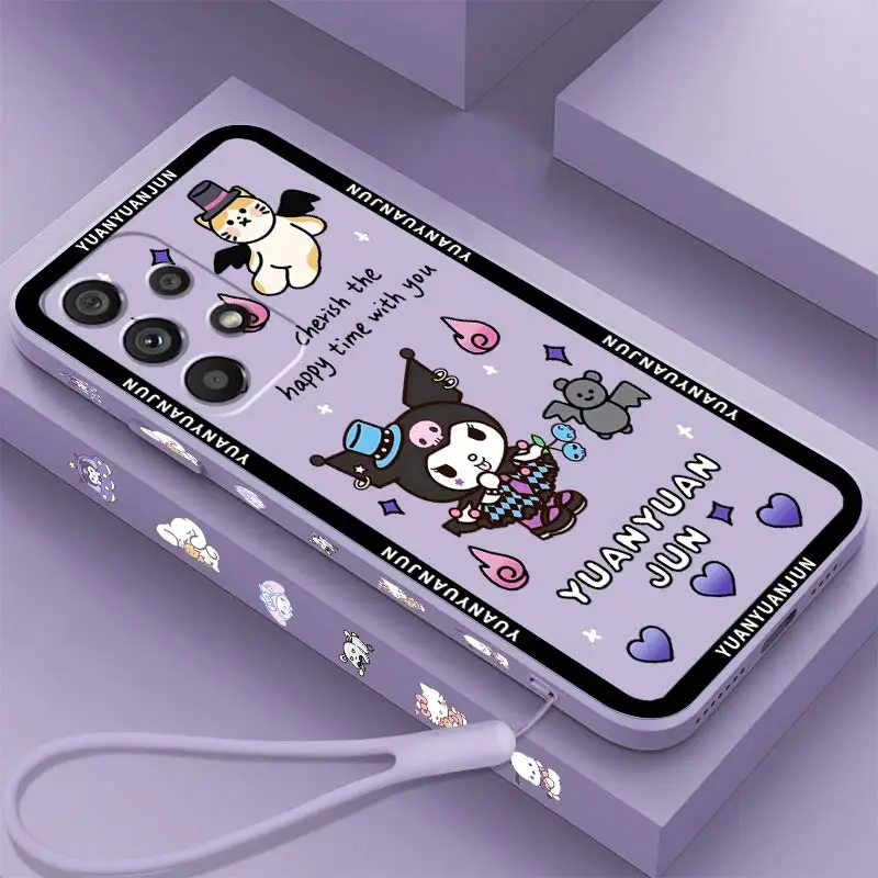 

Dark Kulomi Sanrio Cartoon Phone Case For Samsung A53 A52 S A33 A32 A51 A71 A21S A13 A73 A50 A72 A23 A12 5G Liquid Left Rope