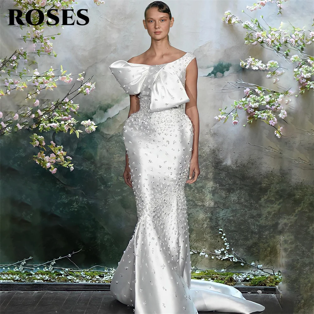 Белое вечернее платье ROSES с одним открытым плечом, украшенное кристаллами и бантом, свадебное вечернее платье фасона «труба», вечерние платья на заказ (art.: 3920db1cbd13b) - 3920db1cbd13b