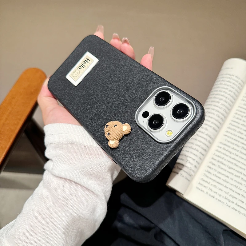 Силиконовый чехол для телефона с милым 3D медведем и узором личи iPhone 15 16 11 12 13 14 Pro Max