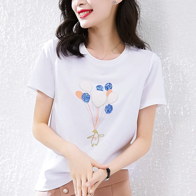 

2022 Women's style foreign end high- short Blue leisure sleeves latest