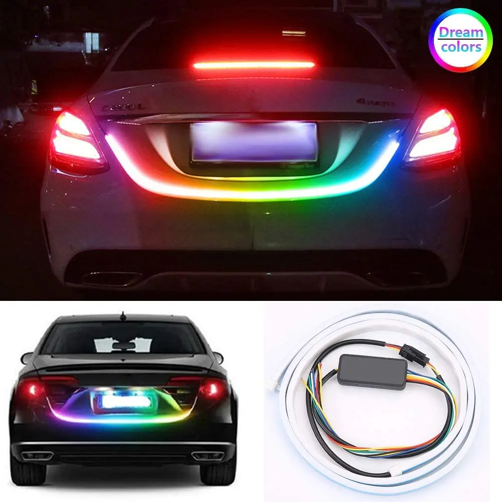 

1 шт. 120 см RGB светодиодная Автомобильная задняя дверь багажник огни 12 в водонепроницаемый динамический стример дневные ходовые тормоза сигн...