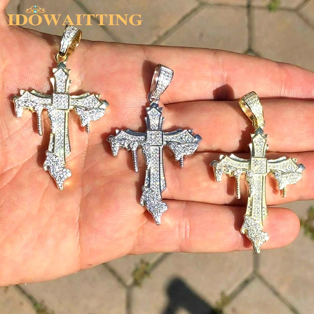 

Ожерелье мужское с кулоном в виде капельного Креста с фианитом, украшение в стиле хип-хоп с микрозакрепкой из фианита, 5 А, классическое Ювел...