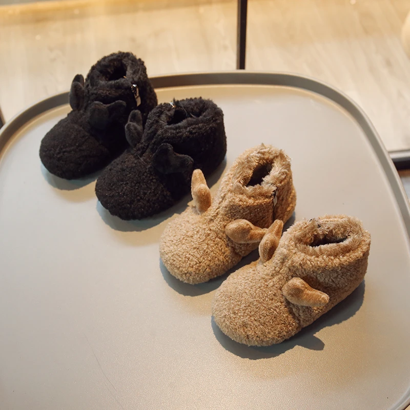 

Little Kids Winter Boots Deer Cute Fleece Christmas Children Short Boot 21-30 Toddler Round Toe Warm Lovely Boys Girls Shoes