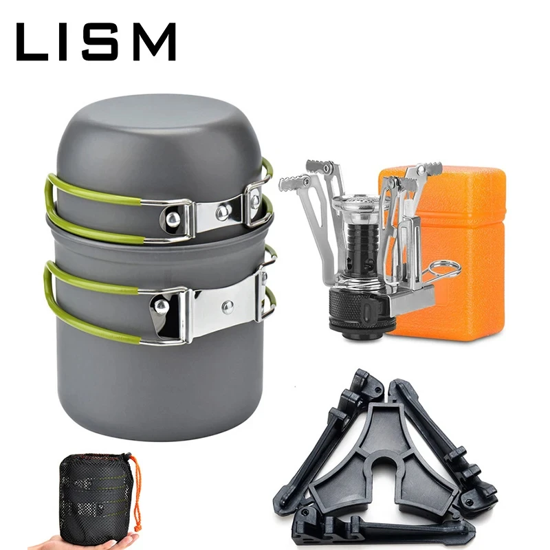 

Портативный набор посуды для кемпинга, Сверхлегкий алюминиевый сплав, для путешествий, для приготовления пищи, сковорода, газовая плитка, оборудование для походов и пикника