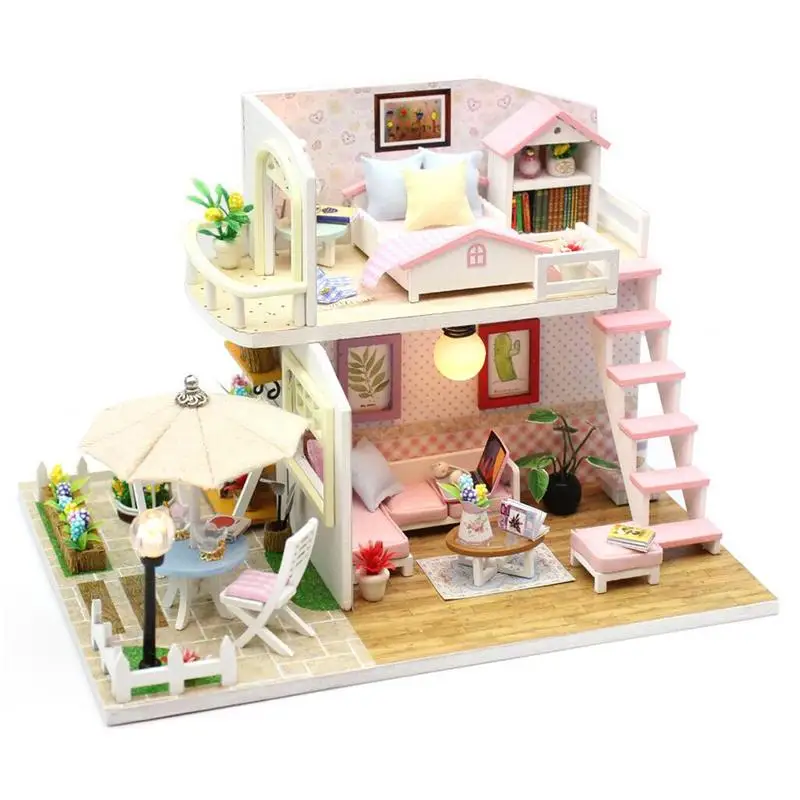 

Набор деревянных кукольных домиков, 3D деревянные кукольные домики со светодиодной подсветкой, Рождественский Настольный деревянный домик ручной работы для друзей, семьи, Рождество