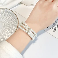new simple fashion ol three layer rhinestone pearl bracelet elegant shiny zircon multi layer elastic bracelet for women girl