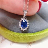 vintage luxury fashion four prong sapphire blue zircon pendant for women necklace wedding anniversary gift