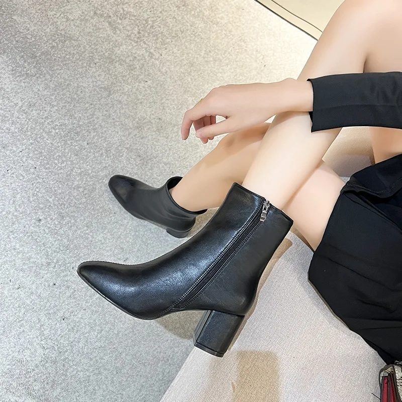 

2023 New Women Side Zipper Мартин сапоги Comfortable Mid Heel Ankle Boots Fashion Shoes Black Red White Square Heel Women boots