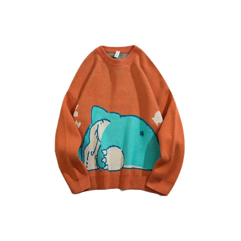 

Knitted Sweater Men Korean Fashion Orange Harajuku Cartoon Pokemon Print Casual Women Pullovers Gothic Clothes For Teens Couple