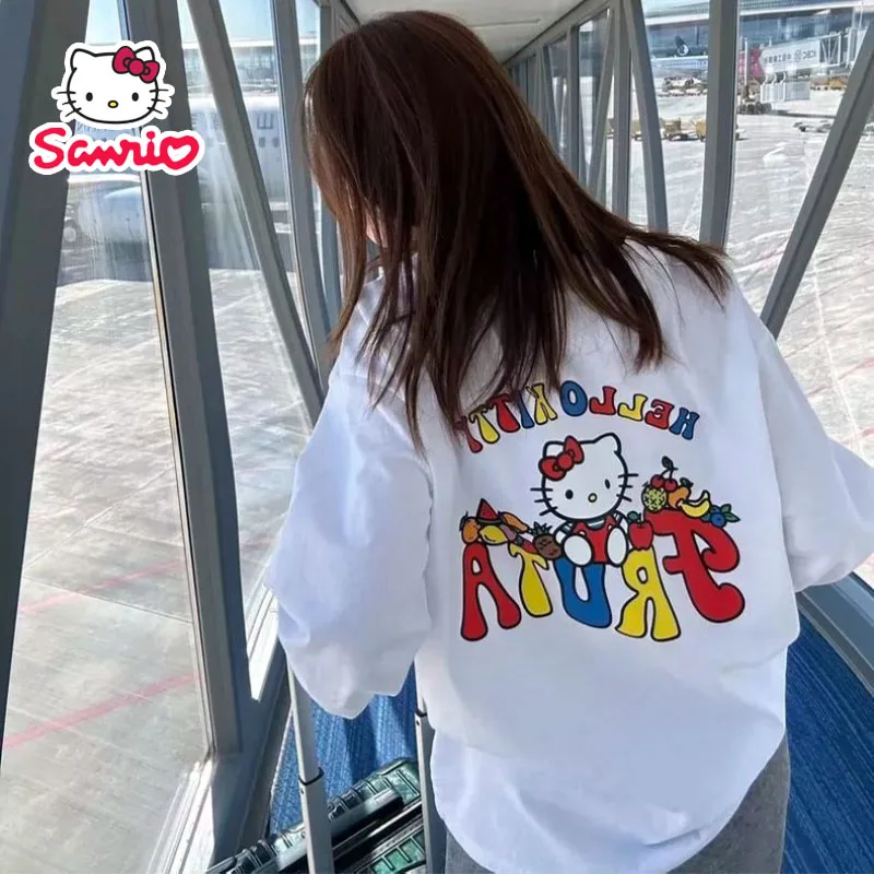 Sanrio Hello Kitty женские футболки с длинным рукавом осенние топы мягкие повседневные