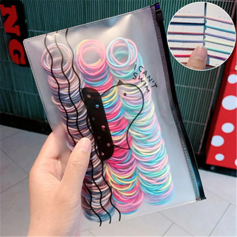 

200pcs/Bag Girls Colorful Basic Elastic Hair Bands Ponytail Holder Children Scrunchie Rubber Band Kids Hair Accessories