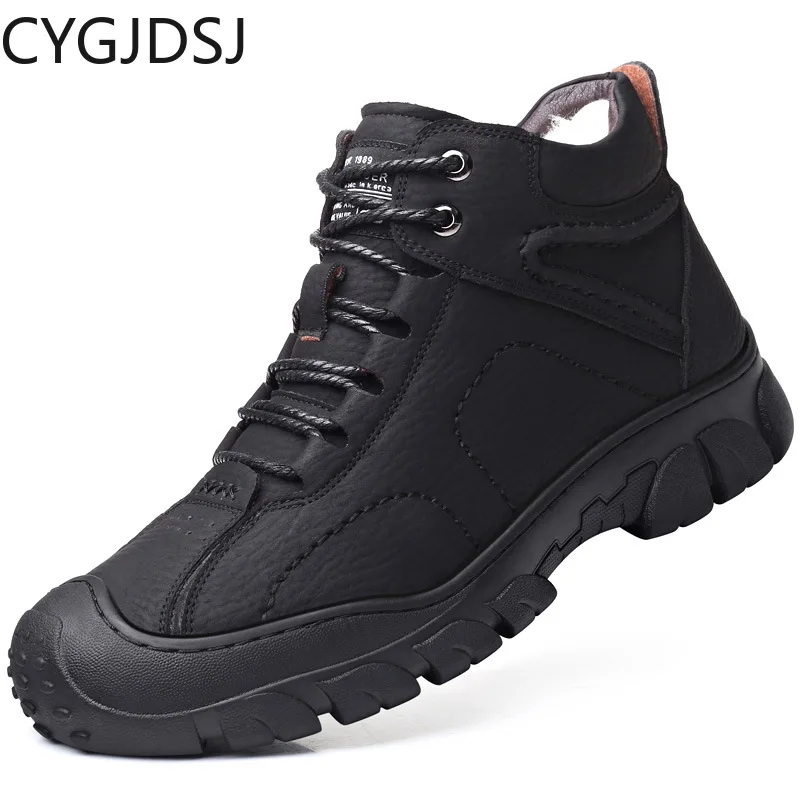 

LEATHER Ankle Boots Snow Boots Men Winter Shoes for Men Leather Casual Shoes Basic Boots Casuales Stivali Platform Shoes ботинки
