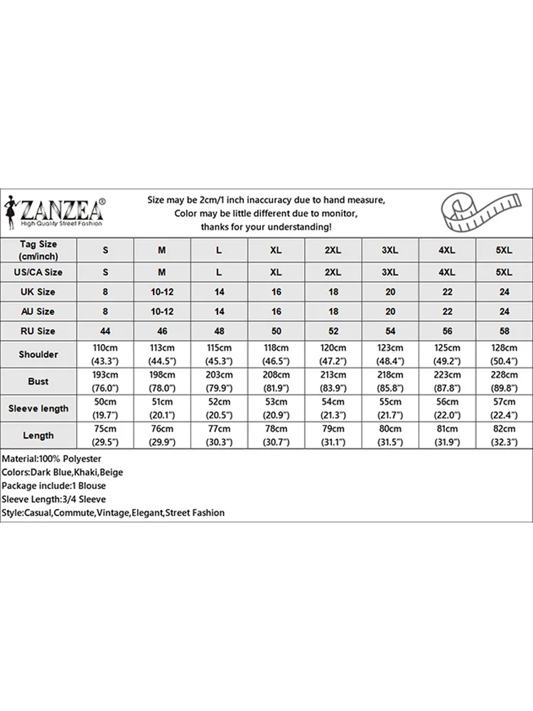 Блузка ZANZEA Женская в горошек винтажный топ с рукавом 3/4 Повседневная Туника